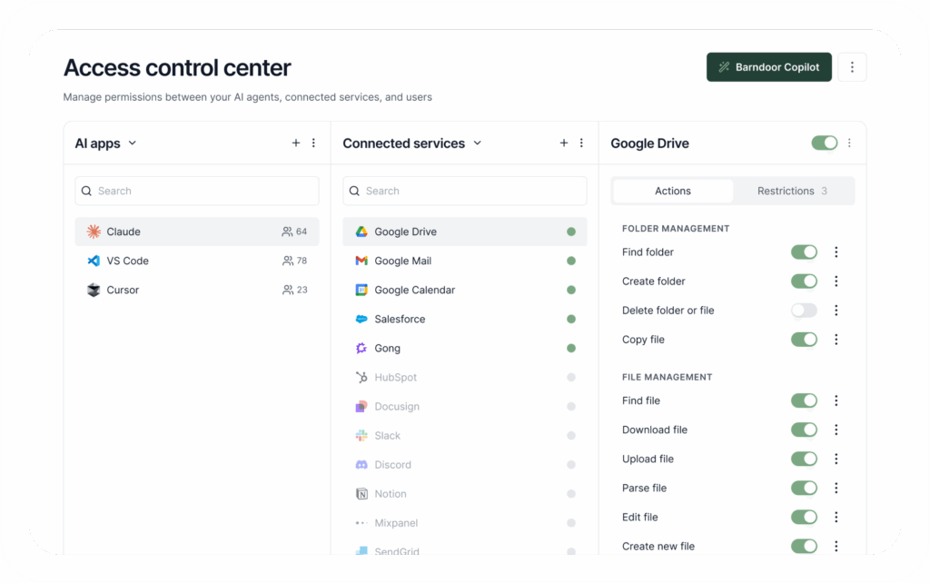 Access Control Center with per-role policies